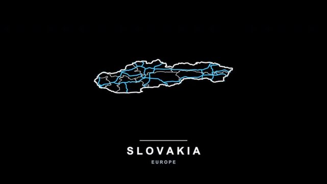 Slovakia Country Line Map Self Drawing Animated Overlay, Alpha 4K