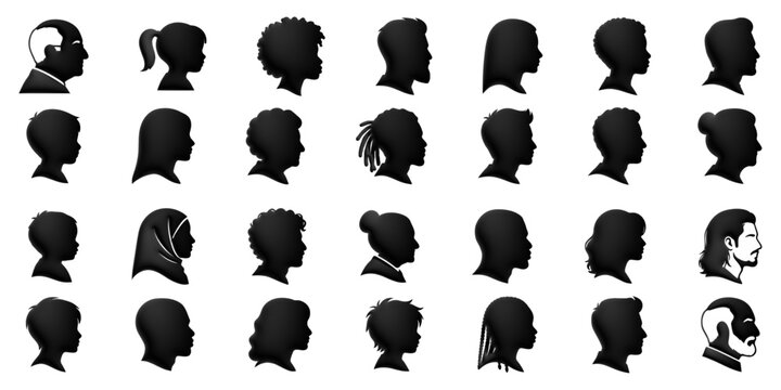 Diverse People Profile Silhouette Icon Set Featuring Male Female Child and Senior Head Side View Avatars Collection
