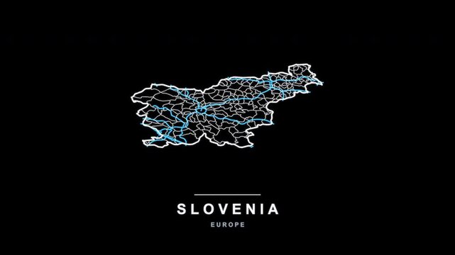 Slovenia Country Line Map Self Drawing Animated Overlay, Alpha 4K