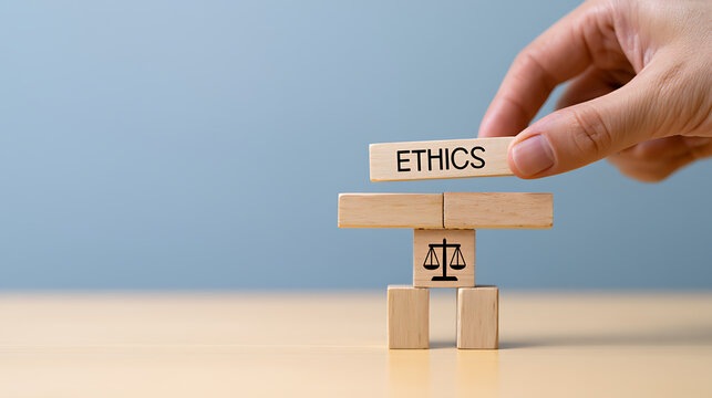 Establishment of ethical principles, justice, and moral values through wooden blocks to build a strong, honest, and responsible foundation