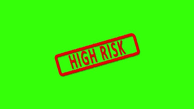 Grunge red high risk word square rubber seal stamp zoom on green background