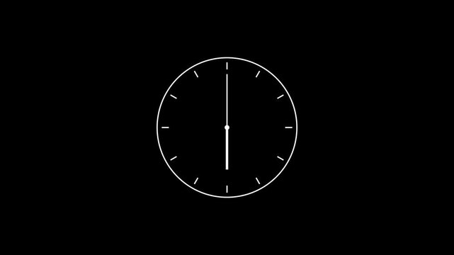 Simple white color clock icon animation on black background