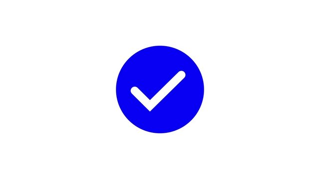 white check mark icon animation on blue circle loop