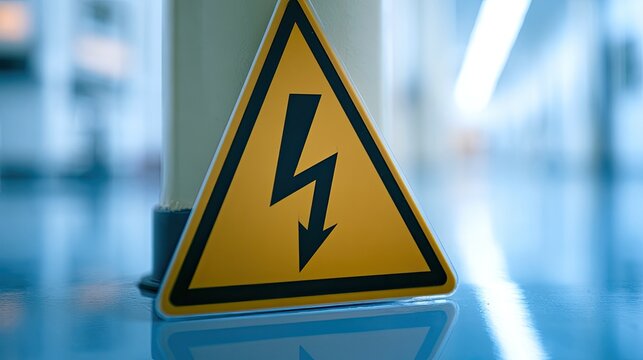Yellow triangular warning sign with a black lightning bolt symbol for high voltage