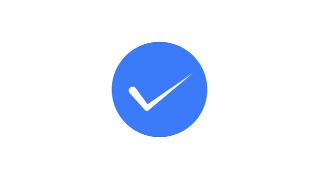 white check mark icon on blue circle in white background