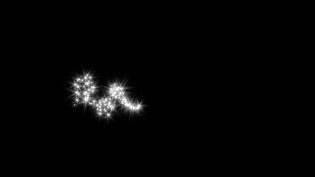 Luxury white glitter line animation, sparkling fairy dust, glowing magic stars, twinkle particle trail, cinematic shine effect, black background, overlay motion seamless. 4k animation