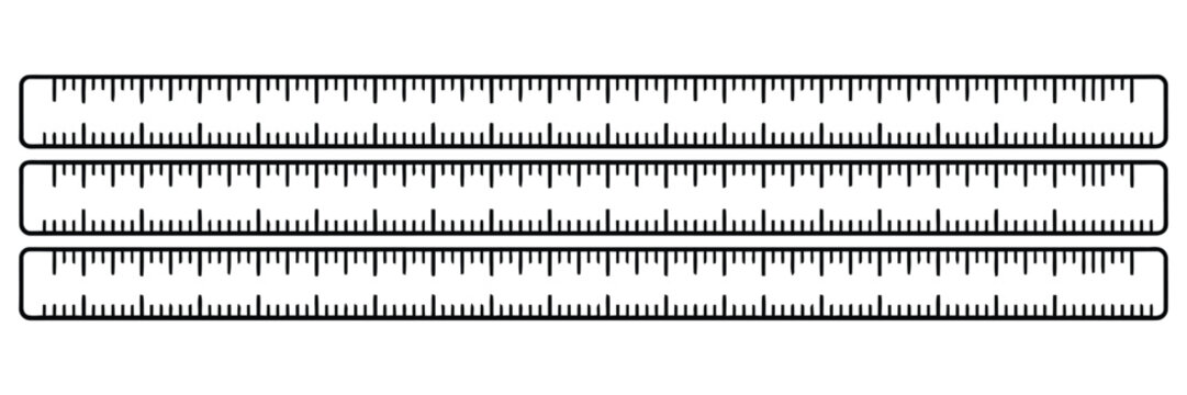 Ruler scale collection with 100mm, 150mm, and 200mm blank measuring chart templates for precise technical layout and design.