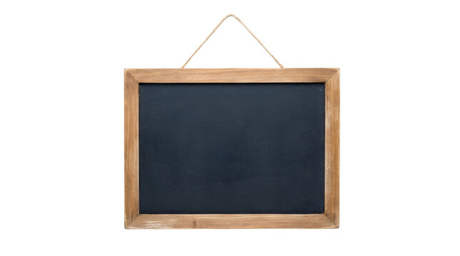 A wooden framed chalkboard hanging with a string for educational and design purposes.