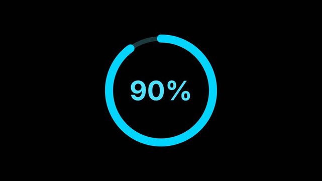90 percent circular ring progress bar animation on black alpha channel background