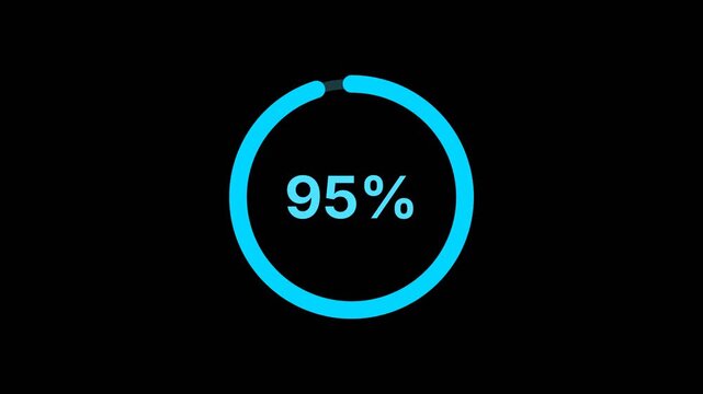 95 percent circular ring progress bar animation on black alpha channel background