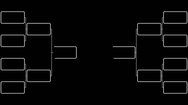 Tournament bracket 8 sports teams animation on black alpha channel background