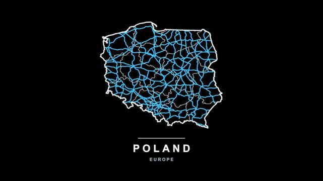 Poland Country Line Map Self Drawing Animated Overlay, Alpha 4K