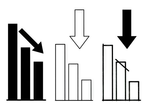 Bar graphs with arrows showing decline