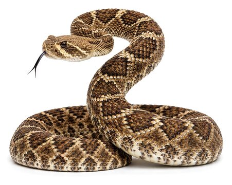Coiled rattlesnake with raised head and rattle