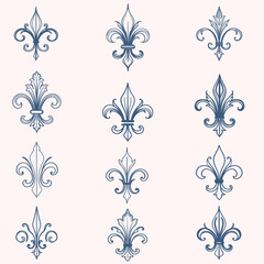 Collection of vector fleur de lis in vintage classic style French heraldry © Mary fleur