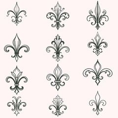 Collection of vector fleur de lis in vintage classic style heraldry design © Mary fleur