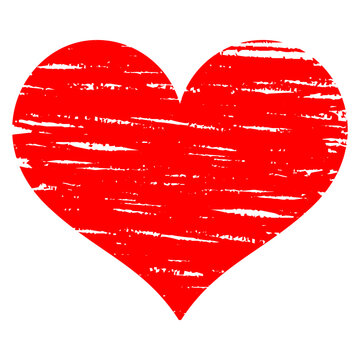 Illustration of red grunge heart on white background.