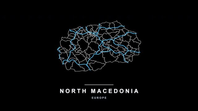 North Macedonia Country Line Map Self Drawing Animated, Alpha 4K