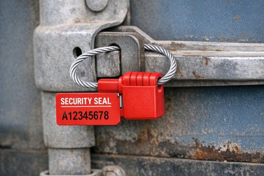 A red security seal is attached to a metal door, providing a secure entry point
