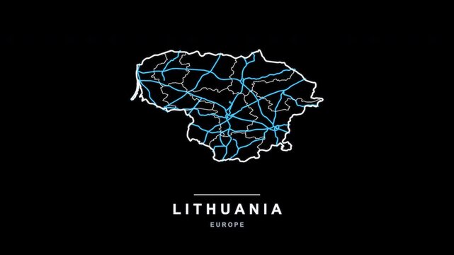 Lithuania Country Line Map Self Drawing Animated Overlay, Alpha 4K