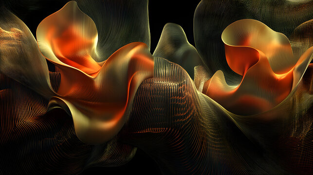 Luxury Abstract Gold and Orange Fluid Waves Background with Elegant Metallic Mesh Textures