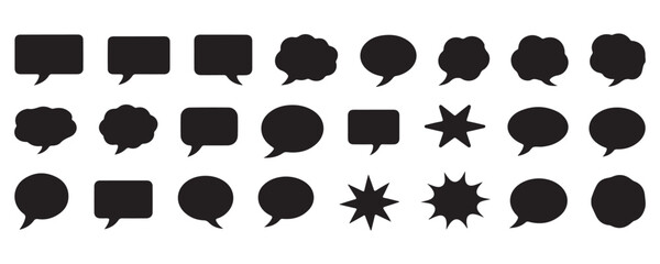 Fototapeta premium Black speech bubble icons set with different shapes isolated on white background for creative designs.