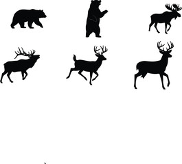 Fototapeta premium North american wildlife silhouettes bears elk and deer vector illustration for outdoor designs