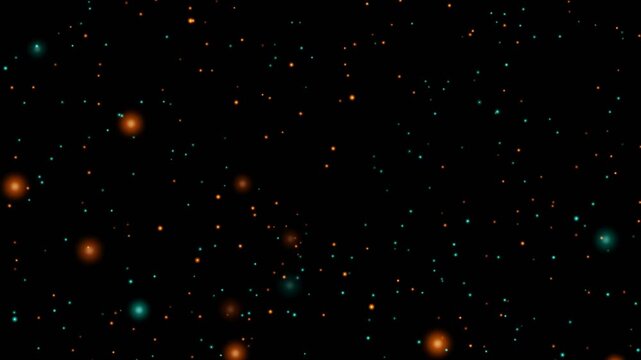 Teal and orange cinematic bokeh background seamless loop, epic shiny sparkle glowing particles flowing for luxury film premiere and blockbuster video effects 4k