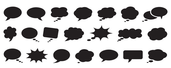 Fototapeta premium Vector set of various black thought clouds and dialogue bubbles for comic book graphic design art.
