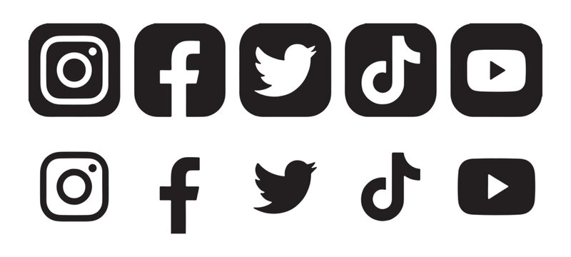 instagram facebook twitter tiktok youtube ui social media icons rounded and plain symbol comparison set pack