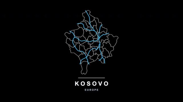 Kosovo Country Line Map Self Drawing Animated Overlay, Alpha 4K