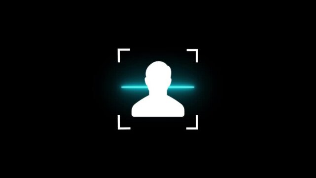 people user icon scan animation showing futuristic face detection and people identification in minimal flat neon style. Glowing man scanner animation 4K resolution