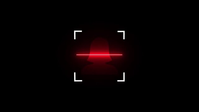 Woman icon scan animation showing futuristic face detection and people identification in minimal flat neon style.