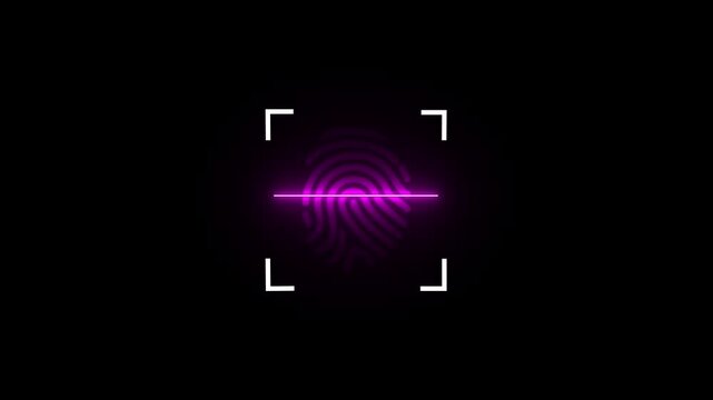 scanner icon animation isolated scanner neon shine icon animation.fingerprint biometric scanning animation. Biometric scanning animation showing neon fingerprint. 4k video