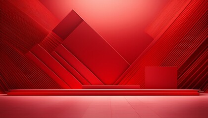 Obraz premium professional red gradient studio room backdrop with clean copy space and geometric line patterns ideal for product launch presentations or corporate branding guidelines modern architectural c
