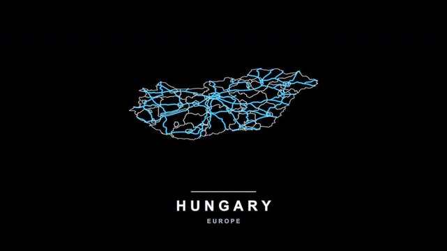 Hungary Country Line Map Self Drawing Animated Overlay, Alpha 4K