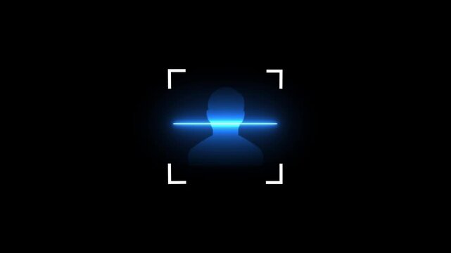 people user icon scan animation showing futuristic face detection and people identification in minimal flat neon style. Glowing man scanner animation 4K resolution