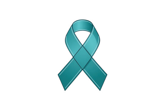 Teal awareness ribbon symbolizing support for ovarian cancer, sexual assault, pcos, ptsd, and cervical cancer causes