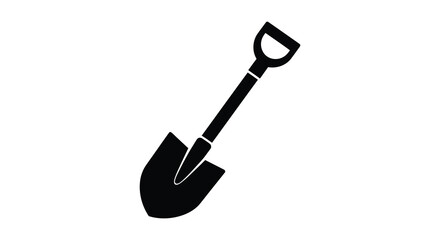 Black shovel silhouette against a white background simple garden tool outline © Farjana
