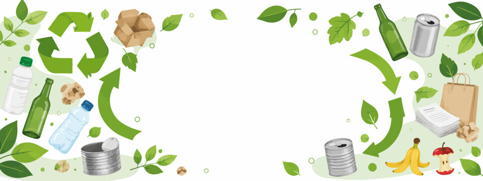 Eco-Friendly Recycling Border with Waste Items