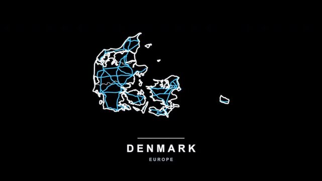 Denmark Country Line Map Self Drawing Animated Overlay, Alpha 4K
