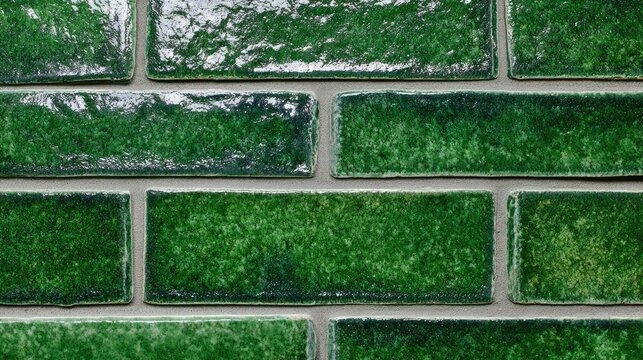 Glossy emerald green rectangular tiles with subtle texture