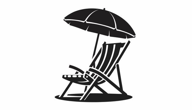 Beach chair with umbrella silhouette icon vector illustration for summer vacation holiday travel relaxation design