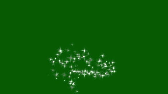 Sparkling white glitter dust animation with glowing twinkle stars. blinking sparkle line, magical fairy trail, luxury shining particles, starburst effects starlight transition on green background. 4k