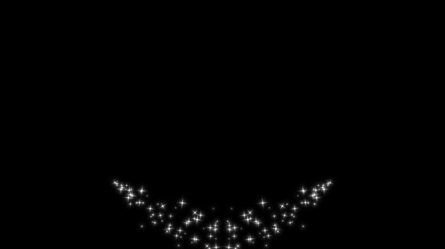 Luxury glowing glitter stars line with magical pixie dust sparkle trail. white twinkling particles, fairy glitter transition, shimmering starlight animation, sparkling light effects black screen. 4k