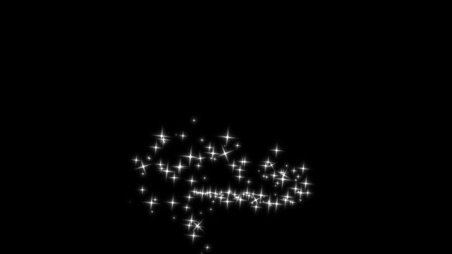 Luxury white glitter sparkle star trail animation with glowing twinkling fairy dust. magic pixie dust path, shining particles, blinking stars, seamless 2d sparkling light effect on black background.