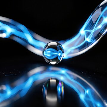 Liquid data droplet suspended in blue data stream