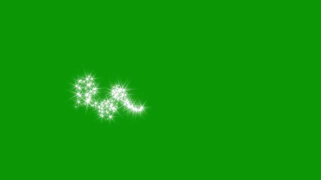 Sparkling glitter stars trail, glowing white shimmer particles, fairy dust animation, magic light streak, luxury sparkle overlay, green background seamless. 4k visual effect