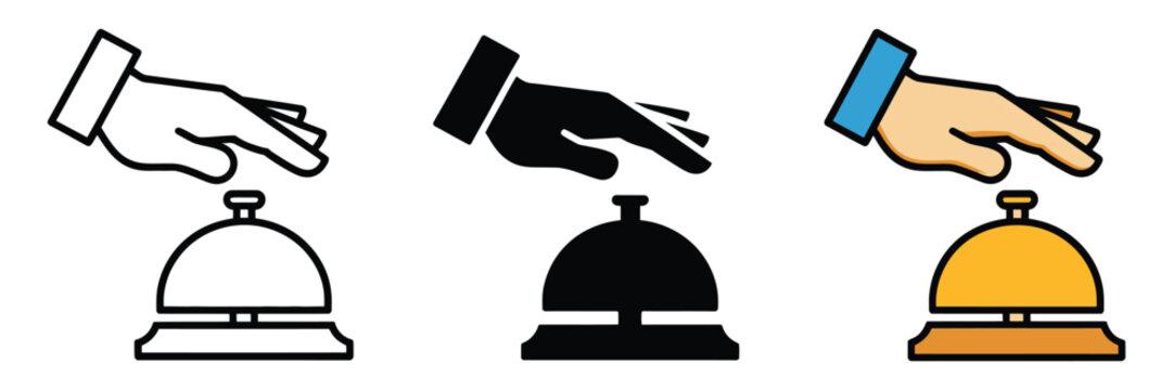 Hotel Reception Bell Icons for Concierge Service, Guest Assistance, Customer Support, Hospitality, Front Desk and Booking Interface