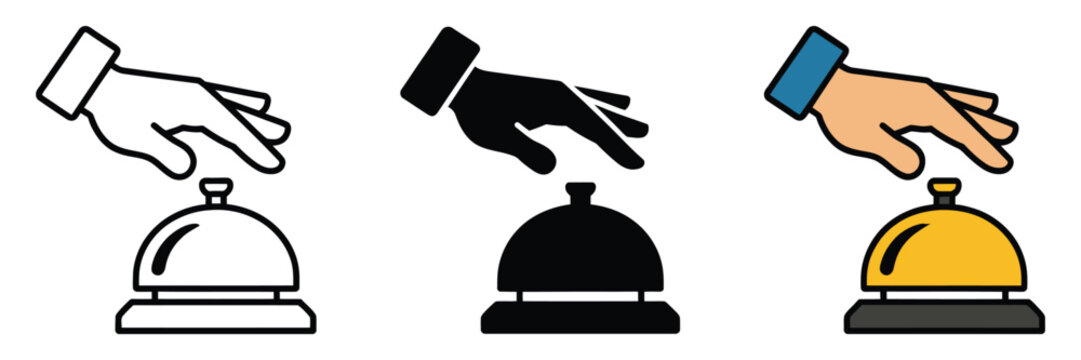 Hotel Reception Bell Icons for Concierge Service, Guest Assistance, Customer Support, Hospitality, Front Desk and Booking Interface